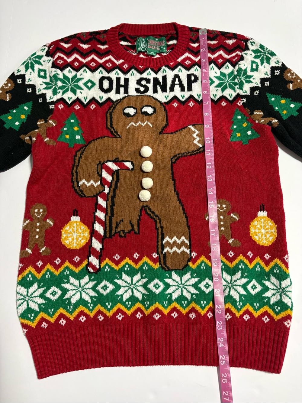 Ugly Christmas Sweater Red Gingerbread "OH SNAP" Crewneck size M - Picture 3 of 7